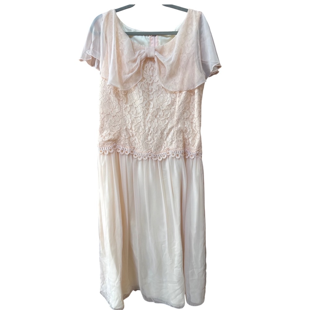 Scott McClintock Vintage 90s Blush Pink Lace Chiffon Midi Dress Size 16 USA